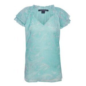 French Connection Endra Blouse XS Sheer Chiffon Glass Mint Frill Ruffle Flutter